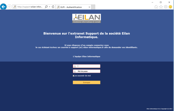 capture du site Extranet service Support Eilan-Informatique